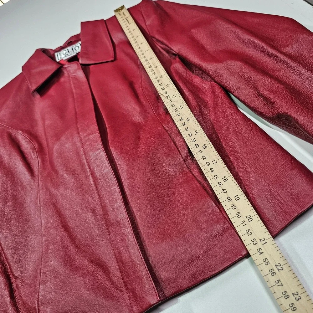 Clio Vintage 90s Petites Leather Full Zip Blazer‎ Jacket Burgundy Red Womens 4 P
